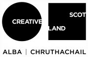 A black logo consisting of a black circle next to a black square. Text reads, “CREATIVE SCOTLAND”, “ALBA”, CHRUTHACHAIL”.