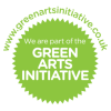 A green circular logo containing the text, “We are part of the GREEN ARTS INITIATIVE”. In a curved arc above the logo is the website, “www.greenartsinitiative.co.uk”.
